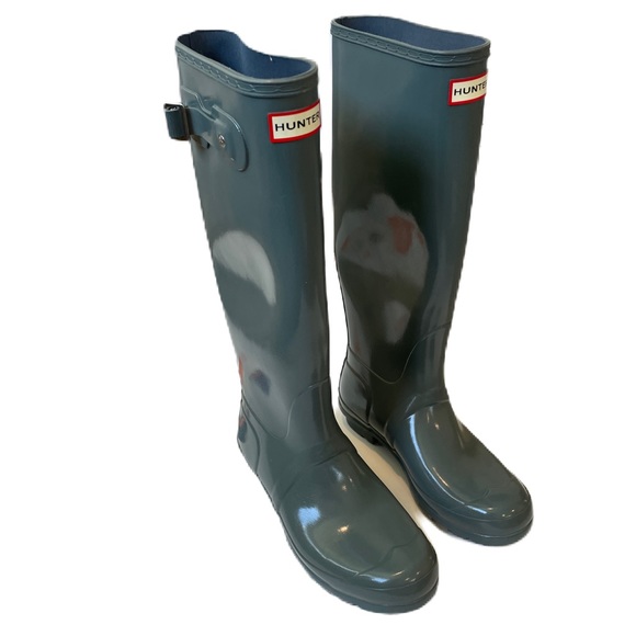 Hunter Original Tall Gloss Size US8 Gull Grey Graphite Rain Boots Waterproof - Picture 3 of 15